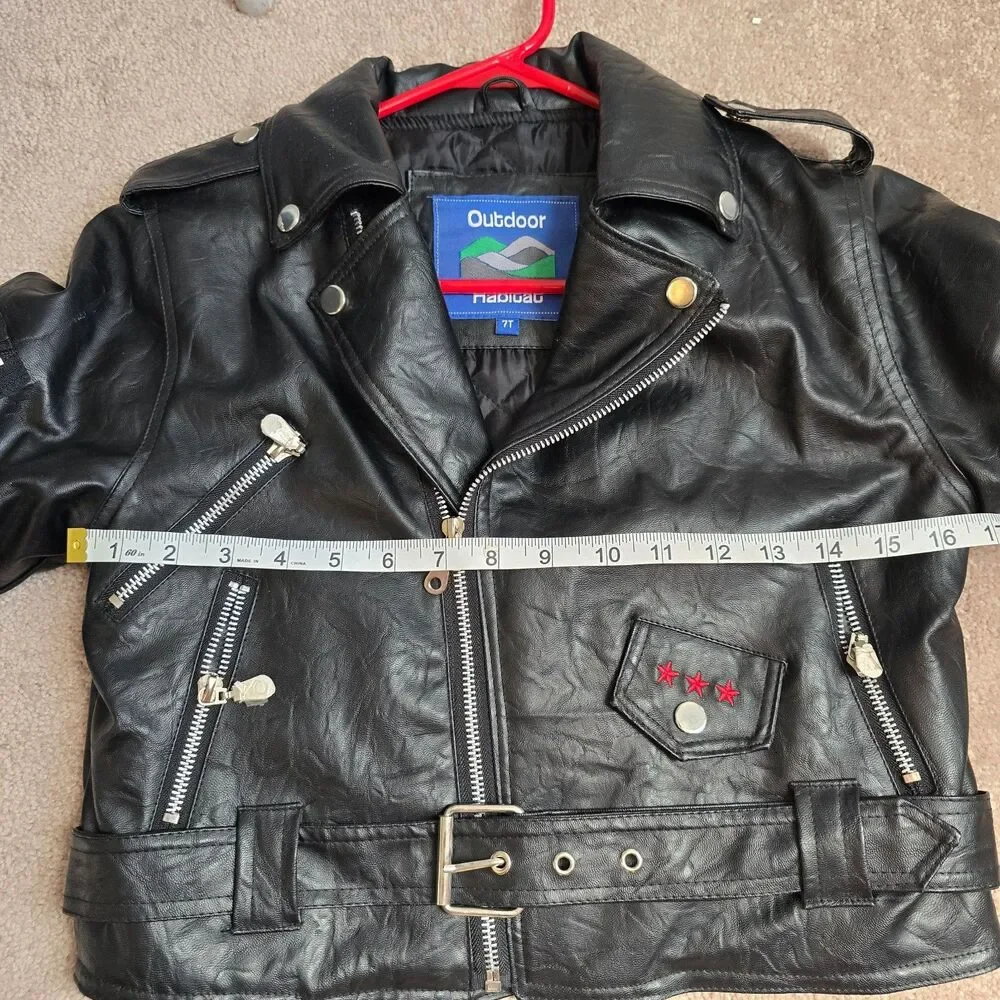 OUTDOOR HÁBITAT Kids  Biker Jacket Faux Leather Embroidery USA Eagle | Size 7T